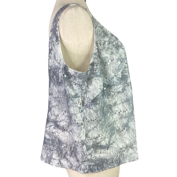 Alex Evenings Lace Jacket Tank Twin Set Women 3X Gray Floral Stretch Sequin - Picture 8 of 10